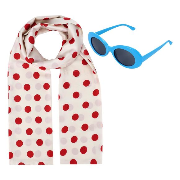 Lucy Costume Pink Polka Dot Scarf Blue Glasses For Women Halloween Cosplay💐 - Picture 1 of 4